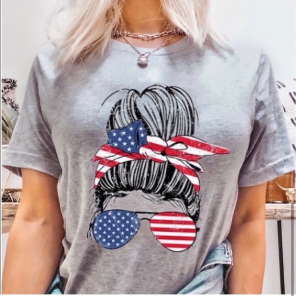 LAST ONE: USA made grey BELLA CANVAS graphic American patriotic flag T-shirt - Picture 5 of 5